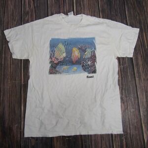 Vintage Hawaii Shirt Mens Large White Ocean Fish Graphic Delta Pro Weight 90s